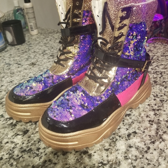 Cape robin multi sequin rave festival platform boot - Picture 2 of 2